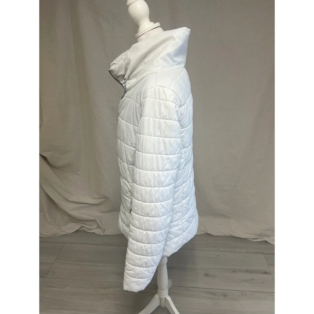 Stoic Puffer Jacket Womens Sz L White Funnel Neck Quilted Full Zip Winter Coat